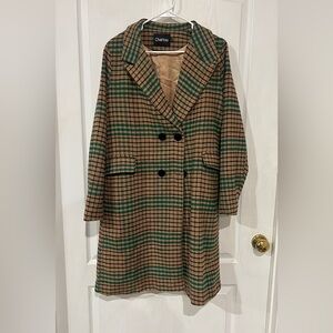 Chartou Plaid Double-Breasted Women's Coat